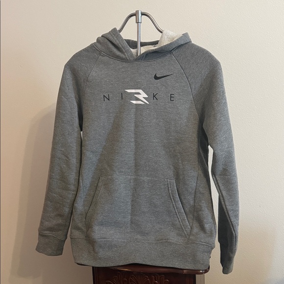 Gently used Nike logo Heather Gray Hoodie kids size L or 12-13 years. - Picture 1 of 6